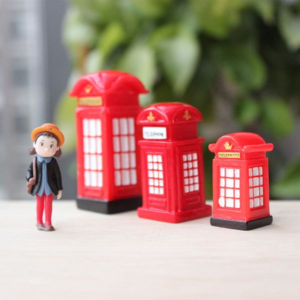 

baiufor miniature mini telephone booth mailbox bus model terrarium figurines fairy garden accessories home decor doll house toy