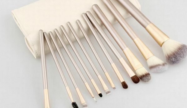 

new 12pcs makeup suits rice white champagne makeup tools the wooden handle suitable for beginners portable small