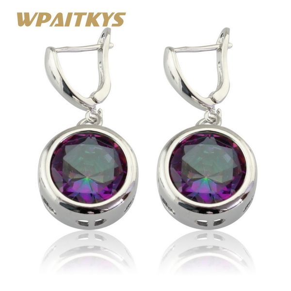 

wpaitkys round rainbow multicolor cubic zirconia earring for women silver color bridal jewelry gift box