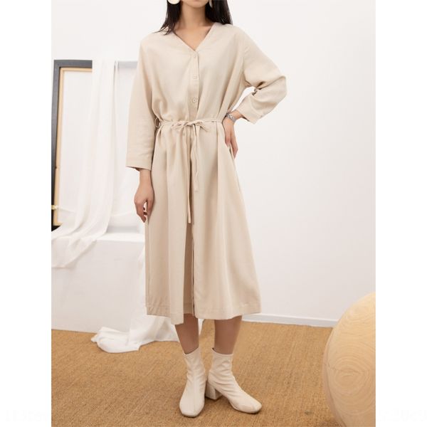 

2day корейский тондэмун 2020 длинных юбок длинных юбок сплошного цвета простых семь четверти рукав v-образной вырез tencel середины длиной п, Black;gray