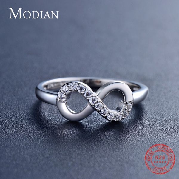 

modian 2019 fashion mobius design jewelry 100% solid 925 sterling silver ring with clear cubic zirconia classic wedding female, Golden;silver
