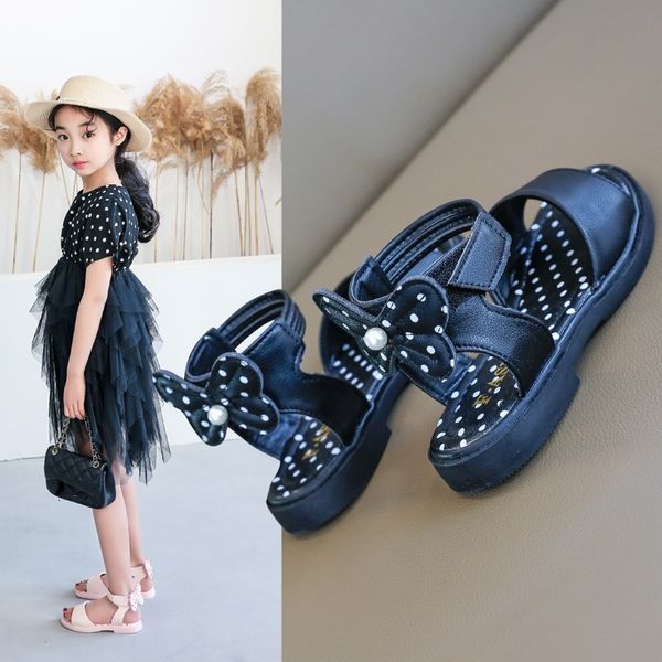 

girls sandals 2020 new summer kids shoes girl cartoon butterfly spots pu princess rubber plastic pearl sandals baby beach shoes, Black;red