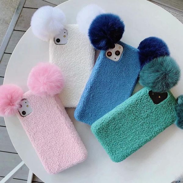 

3d sheep fluffy case for iphone 11 pro max xr xs max x 7 8 6 plus hair fur girl cute soft tpu cartoon back cell phone covers fashoin luxury