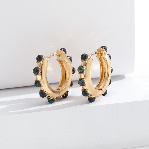 

hoop & huggie 2021 fashion opal stone small earrings for women simple design round simulated pearl huggies crystal jewelry, Golden;silver
