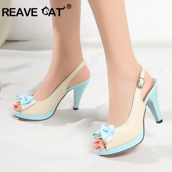

reave cat dropship big size 31-45 peep toe sweet bow high heels summer sandals shoes women party date shoes woman buckle cool, Black