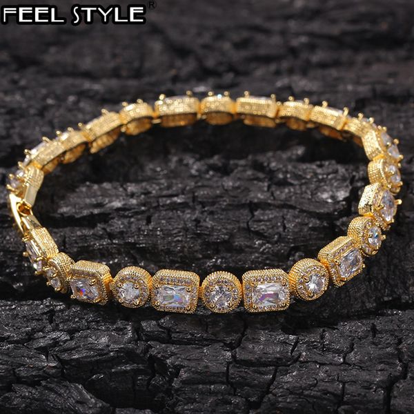 

8mm bling square iced out cubic zirconia bracelet geometric square cz stone tennis chain bracelets men women hip hop jewelry, Black