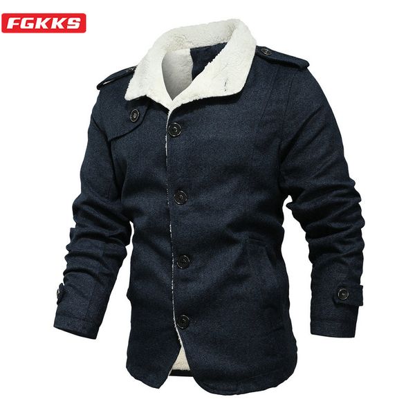 

men's wool & blends fkggs fashion men blend coats quality brand winter casual overcoat solid color coat male, Black