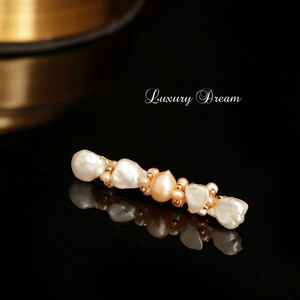 

baroque special-shaped pearl hairpin natural hair clip grace hairpins concise edge clamp wedding jewelry ornaments, Golden;silver