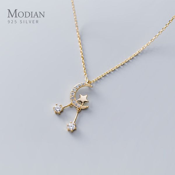 

modian simple star блестящая cz moon luxury 3 цвета стерлингового серебра ожерелье 925 для женщин link chain fine jewelry 2020 новый, Silver
