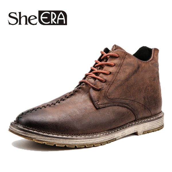 

british style vintage men boots crazy genuine leather short men autumn boots water proof work hiking winter ankle shoes, Black