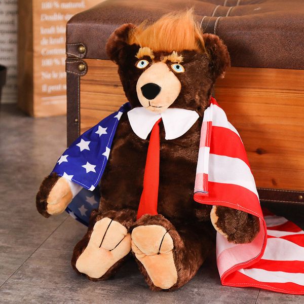 

62cm donald trump bear with flag plush toy triver usa president teddy bears collection stuffed doll toys gift for children boy ss