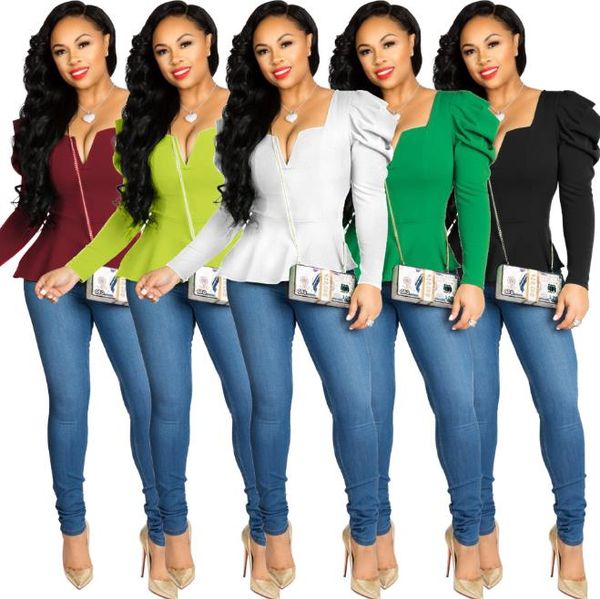 

casual autumn women tshirt fashion solid color v neck long sleeve slim pullover tshirt women designers clothes 2020, White