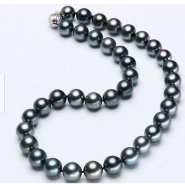 

new stunning round 10-11 mm tahitian black green pearl necklace 18inch 36, Silver