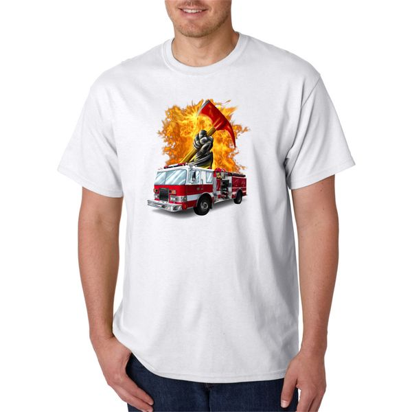 

сша сделано байсиде t-shirt пожарный пожарная машина пожарный красочный tee shirt