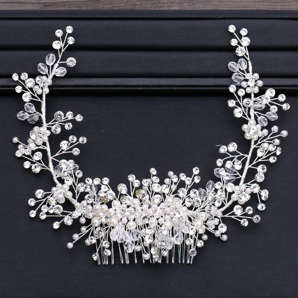 

shiny crystal pearl beads hair comb tiara crown head piece bride combs for hair headband bridal wedding accessories sl, Golden;silver