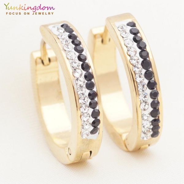 

yunkingdom fashion earrings hoops stainless steel black clear cz crystal earrings for women retail/ wholesale ue0306, Golden;silver