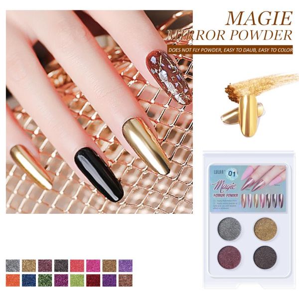 

4 color nail art solid powder mirror nude color powder aurora laser set symphony mermaid mirror nail, Silver;gold