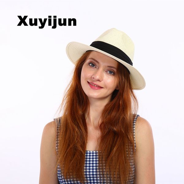 

wide brim hats xuyijun summer straw hat women large flat edge beach sunhat sombreros de mujer men canotier masculino cap, Blue;gray