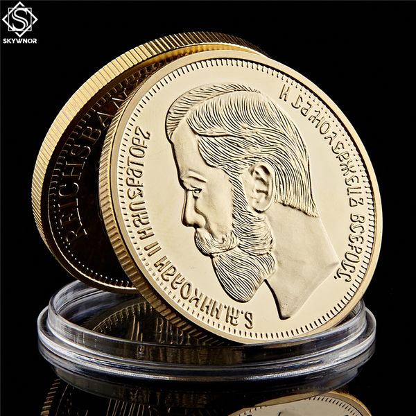 

1991 russian empire emperor nicholas ii of russia coin commemorative 24k real gold plated 40mm souvenir coin