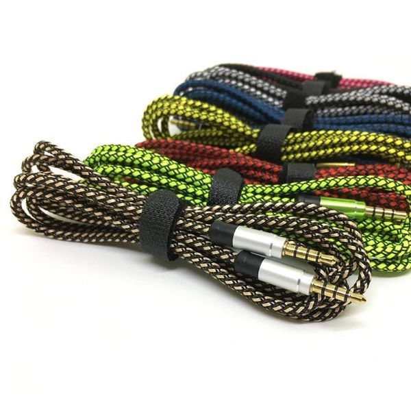 

3.5mm auxiliary aux extension audio cable unbroken metal fabric braided male stereo cord 150cm for iphone samsung mp3 speaker tablet pc