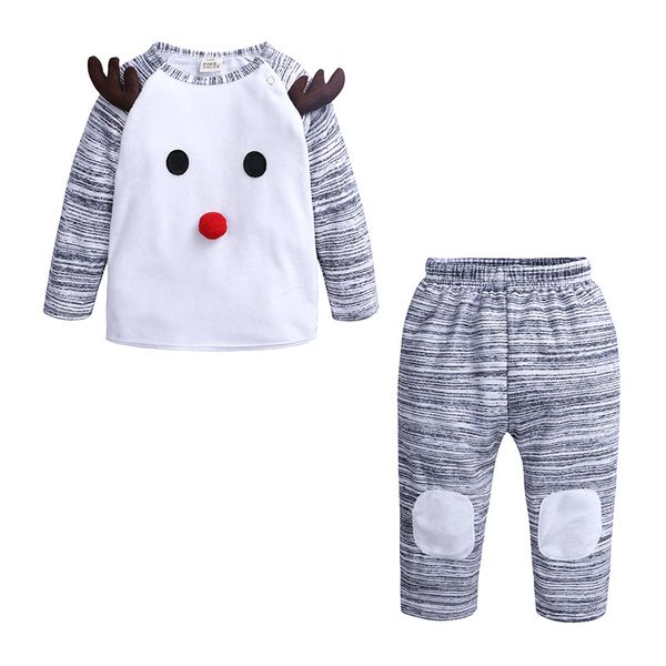 

baby christmas clothes 2020 fall/winter boys girls clothing sets cartoon deer long sleeve animal t-shirts and trousers 2pcs, White