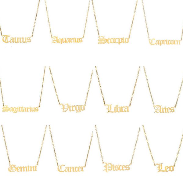 

pendant necklaces 2021 old english zodiac sign 12 constellation necklace femme charm choker for women birthday jewelry gift, Silver