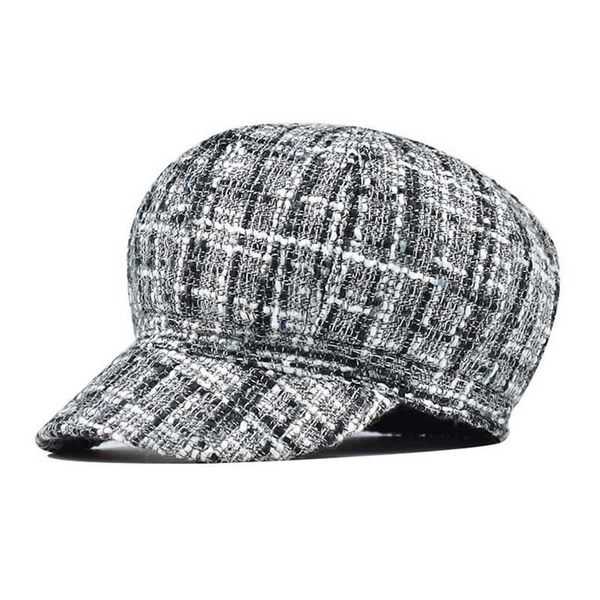 

stingy brim hats wool women beret autumn winter octagonal cap stylish artist painter sboy caps black grey, Blue;gray