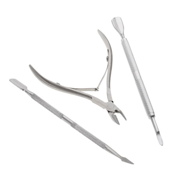 

3pcs stainless steel nail cuticle pusher remover trimmer manicure pedicure set