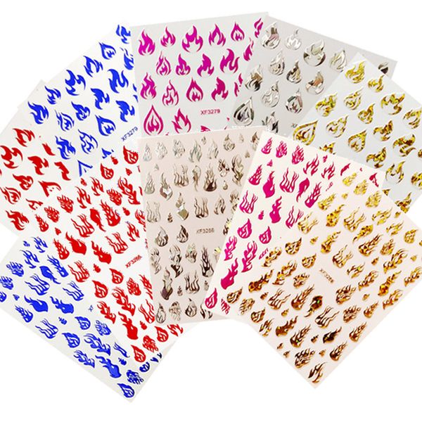 

5pcs/set fire flame nail stickers colorful glitter laser flames nail art sticker decal decorations set, Black