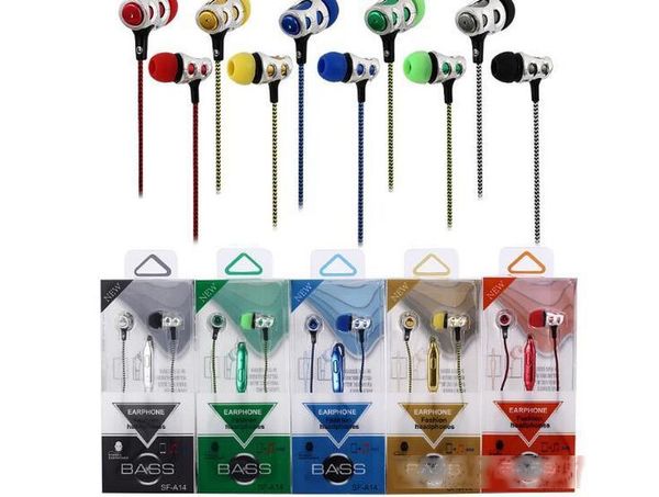 

sell sf-a14 3.5mm color braided wire electroplating headphones bass in-ear headphones headphones wholesale mobile phone calls with mic