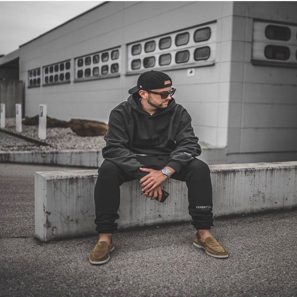 

trendy fear of god fog essentials double stitch embroidery 3m reflective mens sweatpants high street pants womens trousers, White;black