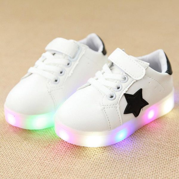 

kids shoes light up led toddler girl sneakers leather boys with anti-slippery function fashion simple design, Black