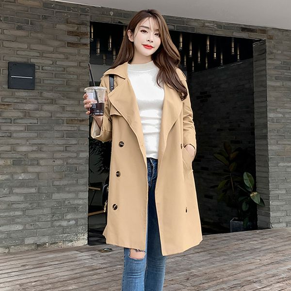 

women's trench coats windbreaker female long section wild spring and autumn 2021 over the knee coat khaki clothing, Tan;black