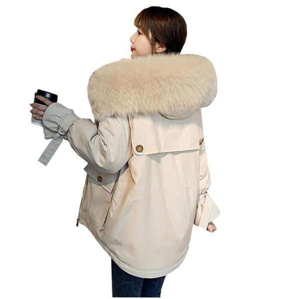 

popular new new winter 2020 hooded long plus velvet jacket coat down jacket winter parka popular big fur reak c, Black