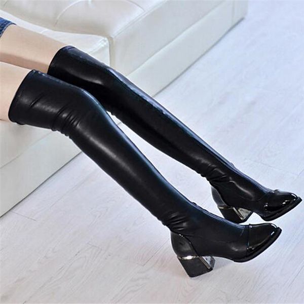 

eiswelt womens over knee knee-high boots thigh high boots black thick heel thigh riding women comfortable high quality