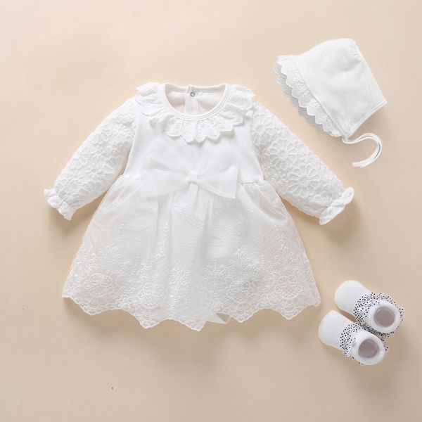 

2020 newborn white baby dress baby girls infant dresses & clothes 1 year old birthday girl dress baptism bow, Red;yellow