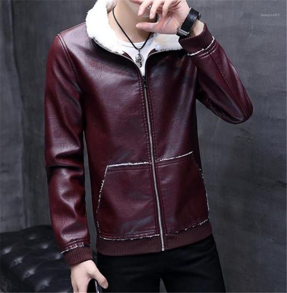 

mens outerwear fashion mens faux leather coats stand collar mens pu jackets autumn thick long sleeve, Black