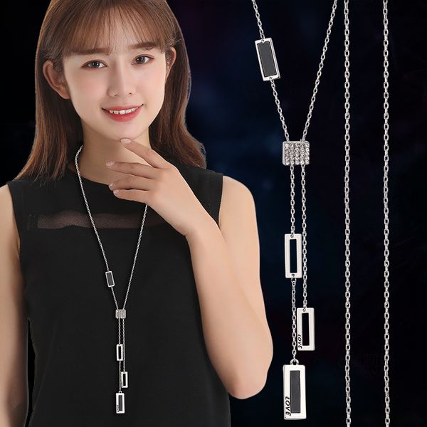 

geometric tassel long necklaces & pendants for women jewelry maxi statement necklace 2020 sweater dress accessories all match, Silver