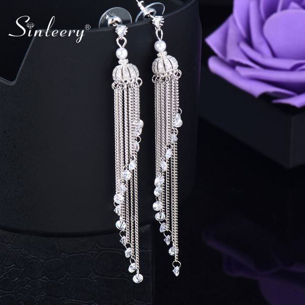

dangle & chandelier sinleery gorgeous round cubic zirconia long tassels earrings women earring luxury jewelry accessories cz075 ssh, Silver