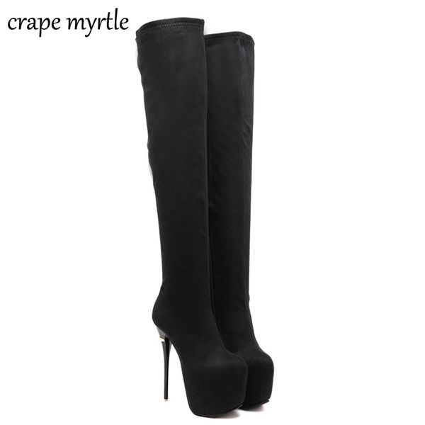

boots long autumn shoes women winter platform pumps over knee womens high heels fur snow yma469, Black