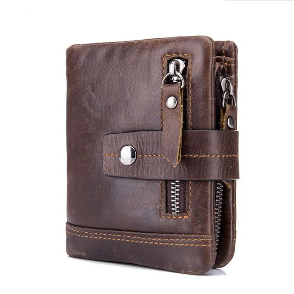 

fashion retro design genuine leather men wallet coin pocket brand trifold multifunction men purse male card bags