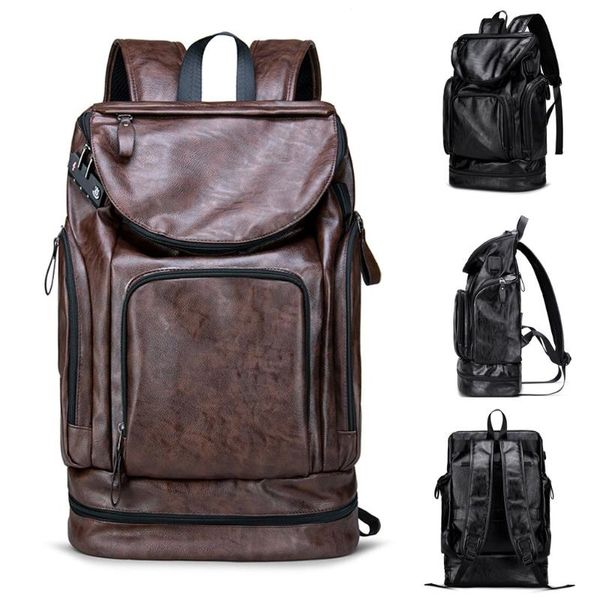 

solid colors men backpack anti-theft male bag pack waterproof usb password student pu leather travel bag #ew