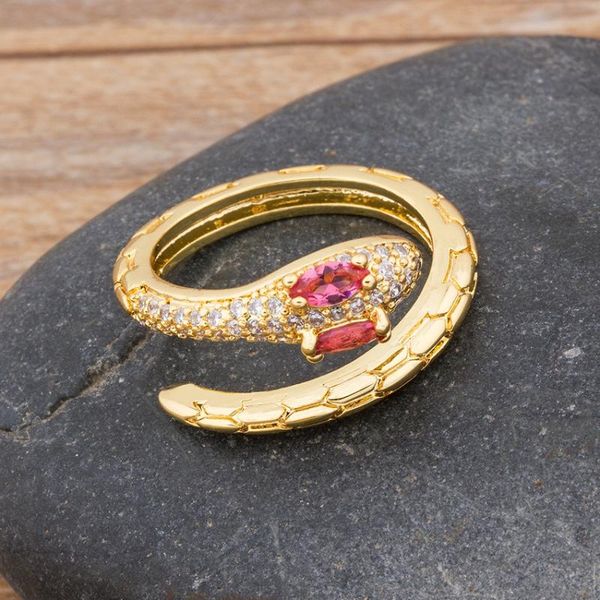 

wedding rings 2021 arrival copper cubic zircon snake ring adjustable animal luxury rock punk style for women party jewelry, Slivery;golden