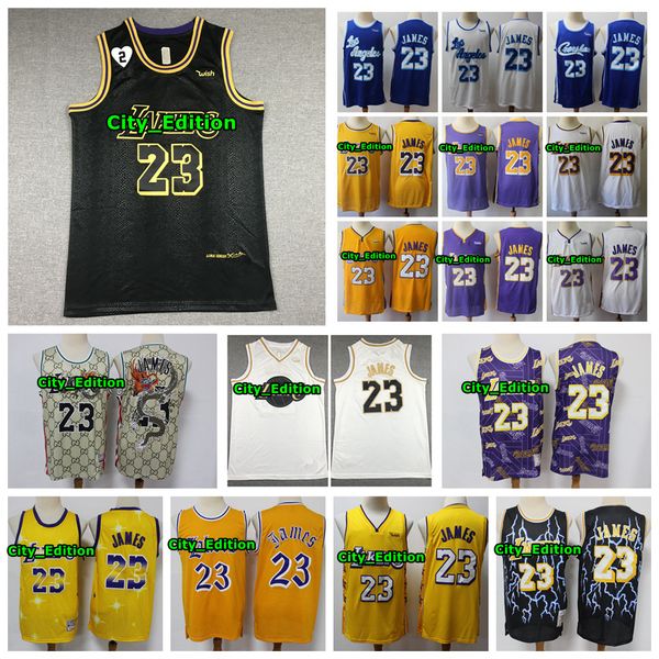 

2021 mens city black edition lebron james basketball jersey lakers 23 lebron james tear up pack swingman jersey old english faded jersey, Black;red
