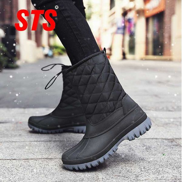 

sts women's casual winter snow boots plush comfortable ankle boots warm light snow boot high wedge shoes ladies winter plus size, Black