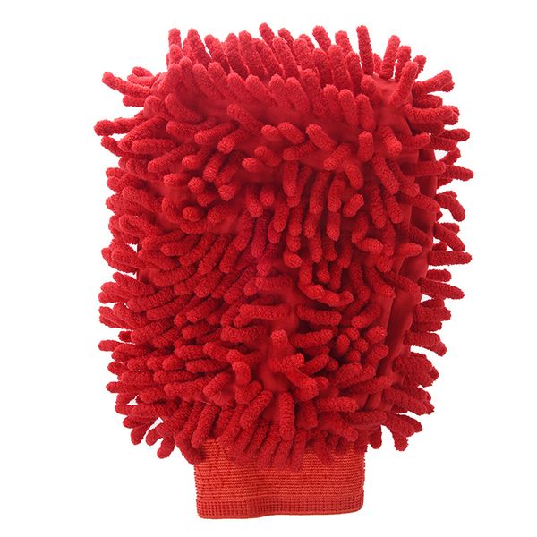 

car vehicle cleaning red microfiber chenille mitten glove brush cleaner