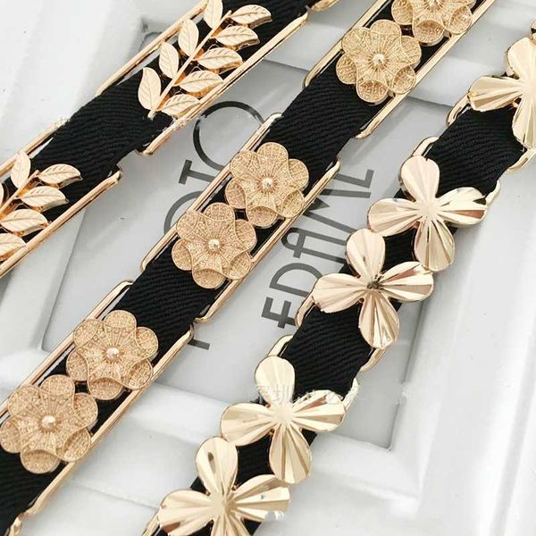 

gold chain belt elastic women's elastic belt, big flower, metal, kiting, gold decoration, luxury designer, high quality, Black;brown