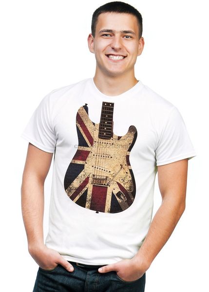 

retreez vintage union jack uk british flag guitar graphic printed t-shirt tee(2