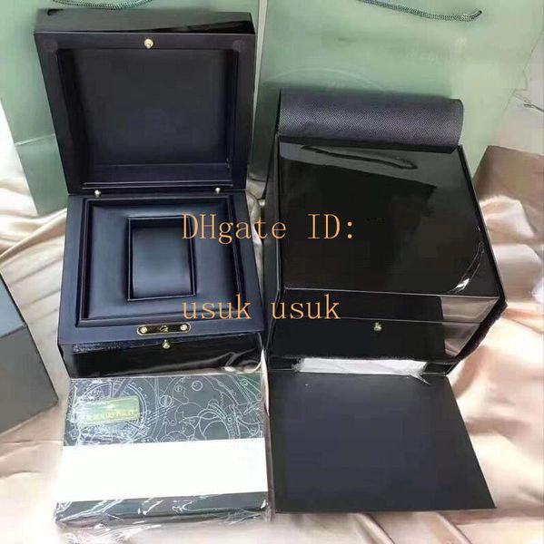 

original box paper 15703st 15400st 26401ro black wood boxes gift for mens ladies watches box, Black;blue
