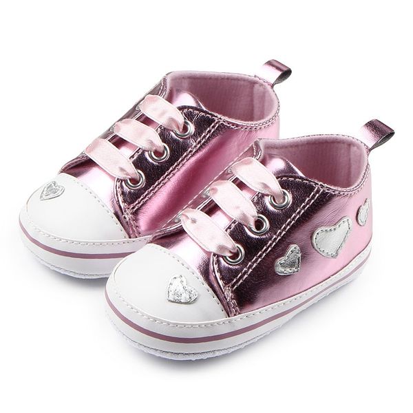 

first walkers 0-18 m baby girl silver crib heart soft shoes skidproof toddlers infant pu leather
